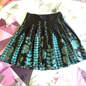 Black & Teal Knee Length Pleated A line Skirt